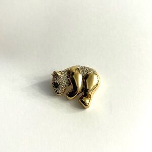 Gold Bear Brooch with Rhinestones
